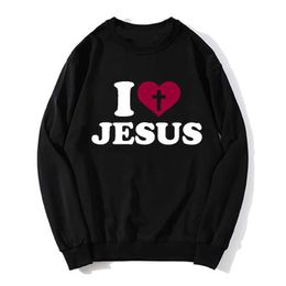 Sweats à capuche pour hommes I Love Jésus Hoodie pour hommes God Cross Religion Sweat à capuche chrétien chrétien Pull Unisexe Sweat-shirt T240510
