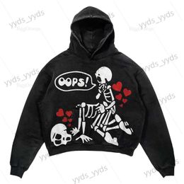 Sweats à capuche pour hommes Sweatshirts Ins Custommade Skull Print Sweats à capuche Femmes Streetwear Sweat à capuche Vintage Couples Sweat Goth Harajuku Veste Y2k Tops T240113