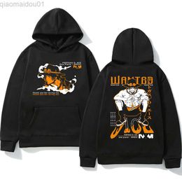 Hoodies voor heren Sweatshirts Japan Anime One Piece Portgas D Ace Dubbelzijdige print Hoodie Harajuku Manga Herfst Winter Sweatshirt met lange mouwen en capuchon Heren L230721