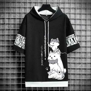 Sweats à capuche pour hommes Sweatshirts Japon Mode Sweats à capuche pour hommes Été Hommes Vêtements Dessin animé à manches courtes Sweats Hommes Casual Harajuku Streetwear Imprimer Haut à capuche T231220