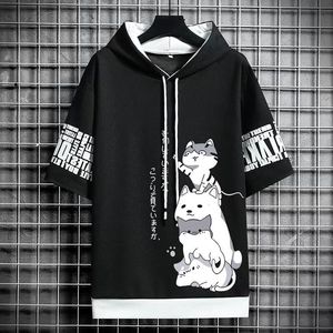 Sweats à capuche pour hommes Sweatshirts Japon Mode Été Hommes Vêtements Dessin Animé À Manches Courtes Casual Harajuku Streetwear Imprimer Haut À Capuche 230703