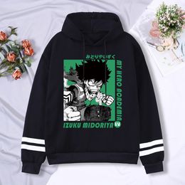 Sweats à capuche pour hommes Sweatshirts japonais Anime My Hero Academia Izuku Midoroua Deku Streetwear Cartoon Sweatshirt Harajuku Stripe Hoodie 230802