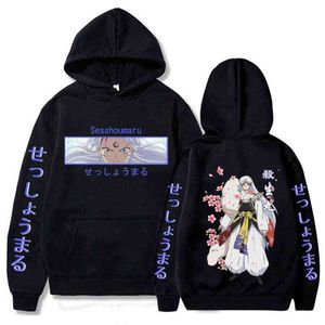 Heren Hoodies Sweatshirts Japanse anime inuyasha sesshomaru hoodie nieuwe uniiex pullover tops lange mouw hiphop dubbelzijdige print oversized heren hoodie g220916