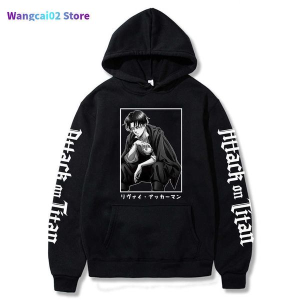 Sweats à capuche pour hommes Sweats japonais Anime Graphic Hoodies Hommes Attack on Titan Levi Ackerman Harajuku Sweat Unisex Male 020723H