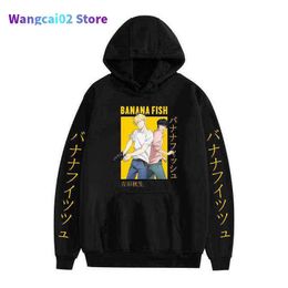 Sweats à capuche pour hommes Sweatshirts japonais banane poisson Anime Akimi Yoshida graphique à capuche homme sweat décontracté unisexe Harajuku Anime Streetwear mâle 020723H