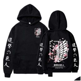 Sweats à capuche pour hommes Sweatshirts Graphique japonais Hommes Attaque sur Titan Imprimer Pluvier Sweat Harajuku Vêtements Uni Male Drop Delivery App Dhkfq