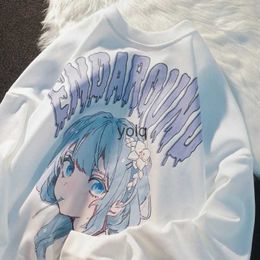 Sweats à capuche pour hommes Sweatshirts japonais Kawaii Anime Girl Imprimer Sweat-shirt à col rond Hommes Femmes Harajuku Gothic Oversize Couple Pull à manches longues Tshirt Topsyolq