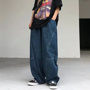 Sweats à capuche pour hommes Sweatshirts japonais surdimensionné jean mode Baggy couleur unie couture décontractée pantalon rue droite Harajuku Denim pantalon 231018