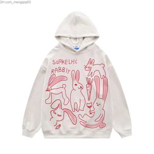 Sweats à capuche masculine Sweatshirts japonais vintage lapin imprimé à sweats à manches longues à manches longues à manches longues pour la mode pour femmes