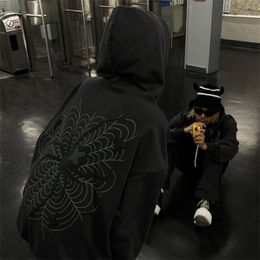 Sweats à capuche pour hommes Kaus Pria Hip Hop Sweat à capuche Gambar Laba laba Pakaian Jalanan Harajuku Y2k Pull Musim Dingin Gugur Jaket Ritsleting Kasual 230509