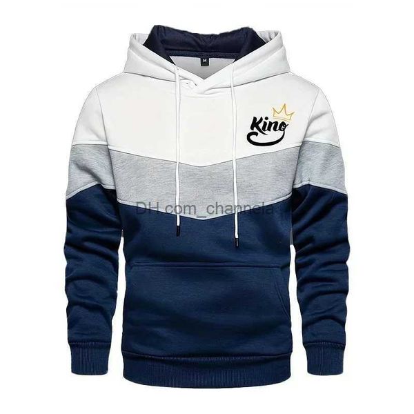 Sweats à capuche pour hommes Sweatshirts King Print Three Splice Sweats à capuche pour hommes à manches longues Printemps Casual Sweat-shirt à capuche Top Mâle Sport de plein air Jogging Pull T240217