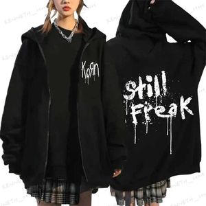 Sudaderas con capucha para hombres Sudaderas Korn Concierto de música Banda de rock Gira mundial Cremallera con capucha Hombres Mujer Hip Hop Metal Gótico Zip Up Sudadera Hombre Retro Punk Abrigos T240126