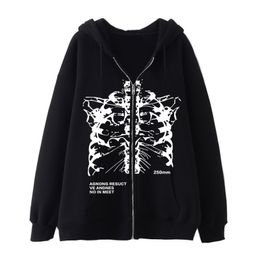 Sweats à capuche pour hommes Sweats Kpop Gothic Dark Style Cotton Skeleton Hoodie O-cou Y2k Harajuku 90S GirlS BOY Oversize Zipper Streetwear pour Homme Femme 230714