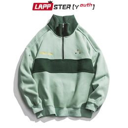 Sweats à capuche pour hommes Sweats LAPPSTER-Youth Harajuku Patchwork Pull à col roulé Mens Color Block Korean Fleece Streetwear Vêtements 221124