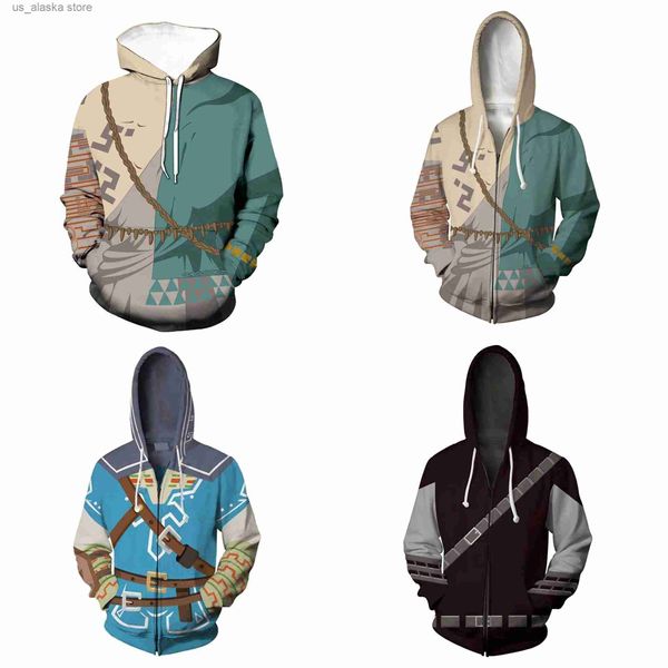 Sweats à capuche pour hommes Sweat-shirts Link Cosplay Hoodie Men Come Game The Legend Cosplay of Zeldaing Tears Kingdom Halloween Carnaval Party Cloth for Disguise T230731