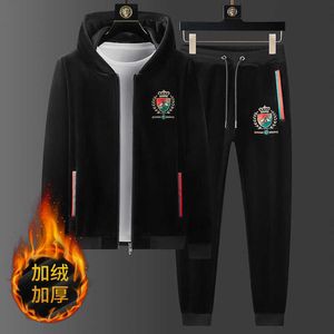 Sweats à capuche pour hommes Sweatshirts Little Bee Tidal Brand Ensemble à capuche en velours double face en soie dorée brodée pour hommes Ensemble de deux pièces en peluche d'hiver chaud et de loisirs