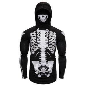 Heren Hoodies Sweatshirts Skelet voor heren met lange mouwen met masker Zwart grijze elasticiteit Coat Moto Biker Style Cool Dunne Print Hoodiesmen '