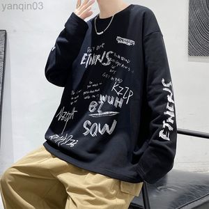 Heren Hoodies Sweatshirts lange mouwen T-shirt heren bedrukte trui Koreaanse versie trend losse herenkleding 2022 lente en herfst katoenen pullover mannen L220901