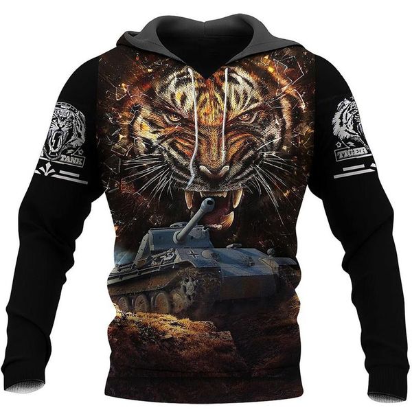 Sweats à capuche pour hommes Sweats Love Tiger Tank Hommes Sweat à capuche décontracté Impression 3D Homme Pull Femmes Capuche Zipper Veste Unisexe Mode Streetwear 7