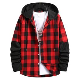 Sudaderas con capucha para hombre Sudaderas LUCLESAM Hombres Sudadera con capucha de empalme a cuadros Moda para hombre Streetwear Camisas con capucha de manga larga de franela clásica sudaderas hombre 230728