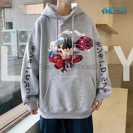 Sweats à capuche masculine Sweatshirts Luffy Gear 4 Sweat à capuche graphique One Piece Anime Pullover 90S Sweat-shirt quotidien décontracté Boundman Imprimé Clothing Fashion Streetwear D240429