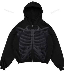 Herenhoodies Sweatshirts Long-skeletpatroon bedrukte hoodie straatgotische herfst/winter losvallende heren- en damestop met capuchon van puur katoen y2kyolq