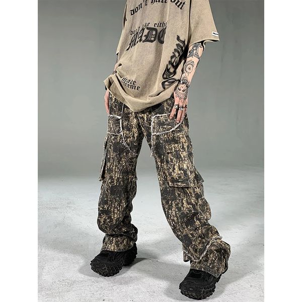 Sweats à capuche pour hommes Sweatshirts MADEEXTREME Pantalon cargo en feuille d'érable Glands Jeans de camouflage en détresse Y2k Hommes Vêtements Baggy 231018