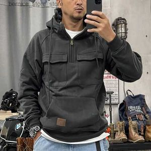 Sudaderas con capucha para hombre Sudaderas Ropa masculina Sudaderas con capucha vintage de los años 90 para hombres Media cremallera Estética verde con capucha Barato Harajuku Moda Invierno Suelto Nuevo en S Q231204