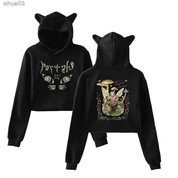 Sudaderas con capucha para hombre Sudaderas Melanie Martinez Portals Ablum Sudadera con capucha con orejas de gato Suéter recortado para mujer Ropa de calle informal para mujer Top recortado L2403