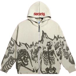 Heren Hoodies Sweatshirts Men Anime Skull Women Vintage Gothic Zip Up Long Sleeve Streetwear Loose Coats Harajuku Letter Print Hooded 220924