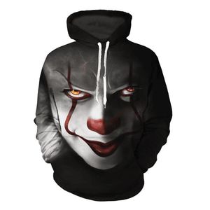 Sudaderas con capucha para hombre Sudaderas con capucha para hombre Payaso de terror Otoño Cordón Impreso en 3D Mujer Pareja Estampado con capucha Jerseys casuales Tops de calle