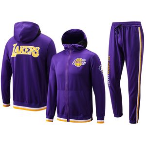 Sweats à capuche pour hommes Sweatshirts hommes nouveaux pantalons de sport de gymnastique en plein air fermeture éclair manches longues sweat-shirt polaire deux pièces ensembles à capuche survêtement vêtements de sport Lakers 3XL