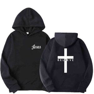 Sweats à capuche pour hommes Sweatshirts hommes croire croix jésus imprimé sweats à capuche homme conception cordon à capuche hauts Harajuku printemps automne à capuche Streetwear Sportwear