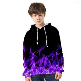 Sweats à capuche pour hommes Sweats à capuche pour hommes 3 à 14 ans Sweat à capuche pour enfants Bleu et violet 3D Fire Flame Vêtements Garçons Filles Sweat Harajuku Vêtements pour adolescents