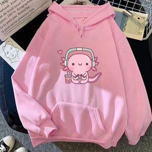 Sweats à capuche masculine Sweats Sweats Hoodies Mignon Axolotl jouant à des jeux vidéo Cartoon Automne hiver HARAJUKU KAWAII FEMMES IMPRIMÉES Z230726