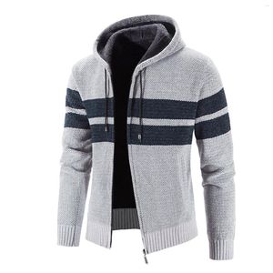 Herenhoodies Sweatshirts Herenhoodies Bruine hoodie Wintersweater Jas Modieus Lange mouwen Fluwelen Dikke capuchon Gestreept voor heren Informeel Knoop