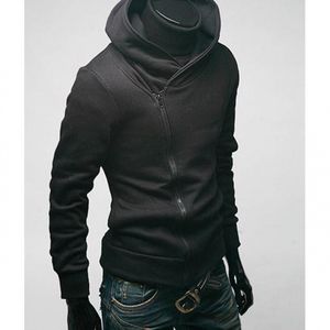 Sudaderas con capucha para hombre Sudadera con capucha y cremallera inclinada para hombre Versión coreana Suéter ajustado Sudadera con capucha gris Abrigo de cadena para hombre personalidad 221119