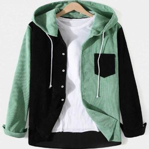 Herenhoodies Sweatshirts Herensokken Charmkpr Tops 2023 Mode Heren Corduroy Kleurrijk Paneel Trekkoord Hoodie Casual Street Wear Herenzaksweater Q231120