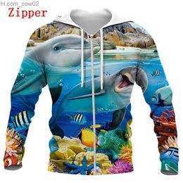 Sweats à capuche pour hommes Sweat-shirts Chaussettes pour hommes HX Marine Life Sweat Funny Dolphin Coral Island Impression 3D Sweat à capuche Zipper Coat Sportswear Adulte Z230720