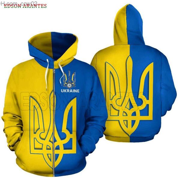 Sweats à capuche pour hommes Sweat-shirts pour hommes Chaussettes pour hommes Nouveau manteau de bouclier ukrainien Veste à capuche Drapeau pour hommes de l'Ukraine Football Imprimer Sweat-shirt à glissière Unisexe Haut Personnalisé S-7XL Z230717