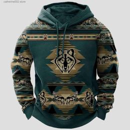 Heren Hoodies Sweatshirts Mannen Sweatshirt Wolf Etnische Oversized Hoodie Mannen Hooded Pullover Tops Hoodies Mode Hooded Heren Sportkleding Hoodies Kleding T230719