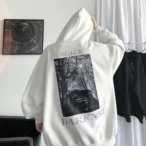 Heren Hoodies Sweatshirts Men Trendy Ins Autumn High Street Hooded Jacket Hip-Hop Losse Dark Woods Print Gothic Night Unisex pullover hoodie