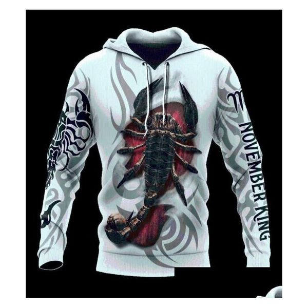 Sweats à capuche pour hommes Sweatshirts Men039S Mens Casual 3D Imprimer Novembre Scorpion Tattoo Man Plover Femmes Sweat-shirt Hiphop Veste Un85 Dhgjn