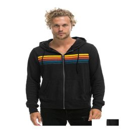 Sweats à capuche pour hommes Sweatshirts Men039S Rainbow Stripe Sweat à manches longues Zipper Pocket Coat Printemps Automne Casual Fashion Jacket4971 Otnog