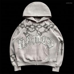 Heren Hoodies Sweatshirts Mens Esthetic Hip-Hop Street Wear met hoed Goth Print Oversized Zipper Jacket Punk Junk Paar Pullover Y2K-kleding in de jaren 2000