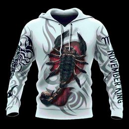 Heren Hoodies Sweatshirts Mens Casual 3D Print November Scorpio Tattoo Man Pullover Dameskap Sweatshirt Hip-Hop Jas Unisex Streetwear