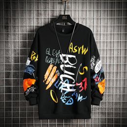 Heren Hoodies Sweatshirts Heren Crewneck Sweatshirt Heren 2023 Graffiti Oversized Japanse Streetwear Hip Hop Zwarte Hoodie 230920