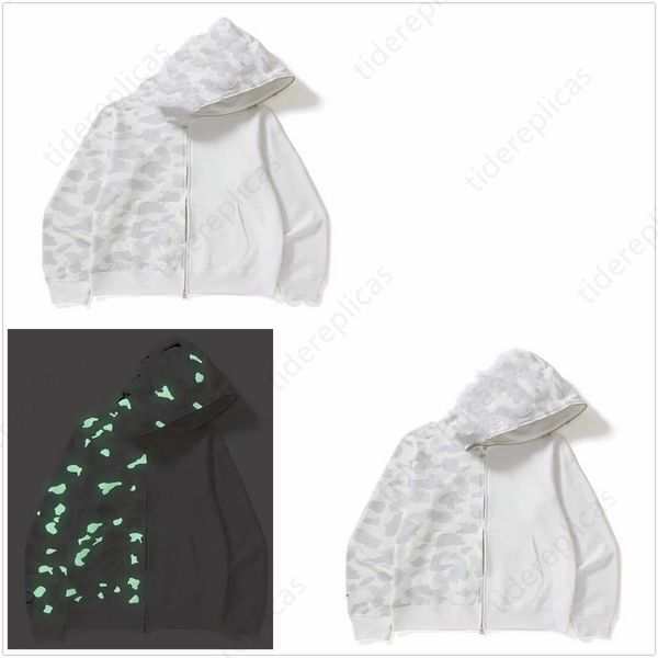 Sudaderas con capucha para hombre Sudaderas con capucha de diseñador para hombre Tiburón Luminoso Mujeres Letras Camo Sudadera con capucha Algodón de gran tamaño Suéteres con cremallera Sudaderas con capucha Cárdigan bordado