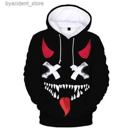 Sweats à capuche pour hommes Sweats à capuche pour hommes Mode décontractée Pull drôle Hip Hop Sweats à capuche XOXO Modèle Design Diable Visage souriant Impression 3D Printemps et automne Sweat à capuche L240315