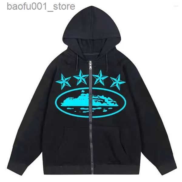 Sweats à capuche pour hommes Sweatshirts Mens Gothic Rules The World Y2K Zipper Up Retro Sweatshirt Surdimensionné Harajuk HighStreet Womens Streetwear Coat Tops Q240217